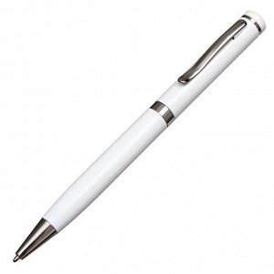 Ручка подарочная, шариковая "Коломбо" в кожзам футляре, поворотная, корпус белый с серебром
