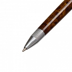 Ручка подарочная, шариковая "Вензура" в кожзам футляре, поворотная, корпус мрамор с серебром