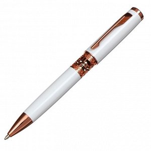 Ручка подарочная, шариковая "Кронос" в кожзам футляре, поворотная, корпус белый с золотым