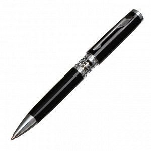 Ручка подарочная, шариковая "Кронос" в кожзам футляре, поворотная, корпус черный с серебром