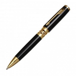 Ручка подарочная, шариковая "Кронос" в кожзам футляре, поворотная, корпус черный с золотым