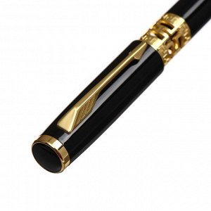 Ручка подарочная, шариковая "Кронос" в кожзам футляре, поворотная, корпус черный с золотым