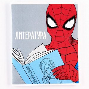 Тетрадь предметная 48 листов, линейка, "Литература", Человек-паук