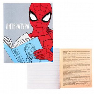 Тетрадь предметная 48 листов, линейка, "Литература", Человек-паук