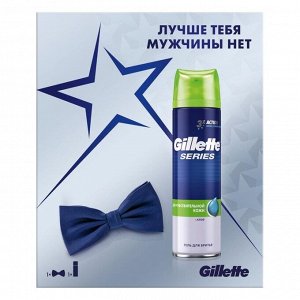 Набор Gillette: гель для бритья Sensitive Skin с алоэ, 200 мл + галстук-бабочка