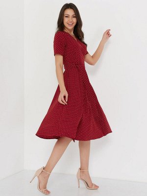 Платье женское на запах короткий рукав цвет Бордовый, белый (мелкий горох) ZAP