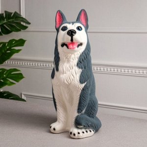 Копилка "Собака хаски", большая, серый цвет, флок, керамика, 40 см