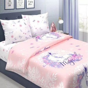 Комплект постельного белья из бязи Единорог, цвет розовый