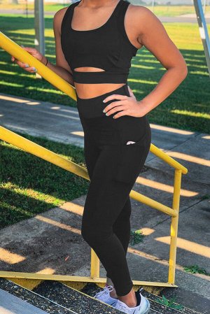 Black Two-piece Cut out Bra and Leggings Sports Wear