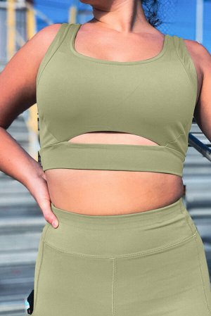 Army Green Two-piece Cut out Bra and Leggings Sports Wear