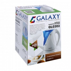 Чайник электрический Galaxy GL 0202, 1.7 л, 2200 Вт, подсветка, бело-синий