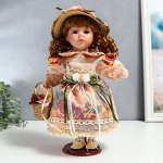 Кукла коллекционная керамика &quot;Клара в платье с розами, шляпке и с корзинкой&quot; 30 см