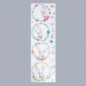 Наклейка пластик интерьерная цветная "Зайчики в цветочных веночках" 30х90 см