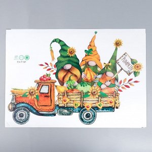 Наклейка пластик интерьерная цветная "Гномики в грузовике с тыквами" 39х56 см