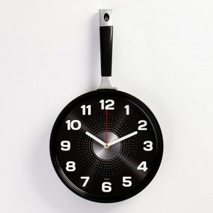 Часы настенные, серия: Кухня, "Сковорода", плавный ход, 25 х 43 см, корпус черный