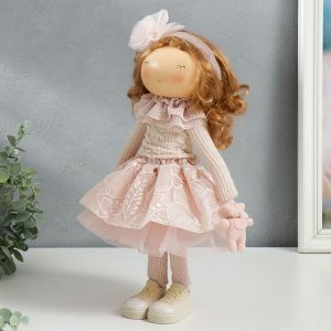 Кукла интерьерная "Малышка Ася в розовом, с медведем" 36х13х15,5 см