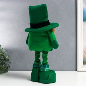 Кукла интерьерная "Лепрекон в цилиндре с клевером" зелёный, раздвижной 33-45 см