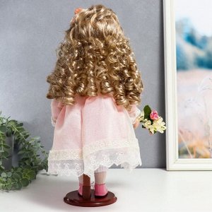 Кукла коллекционная керамика "Машенька в нежно-розовом платье с букетом" 37 см