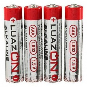 Батарейка алкалиновая (щелочная) LuazON, AAA, LR03, спайка 4 шт
