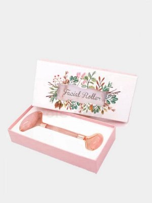 Роликовый массажер из натурального розового кварца в подарочной коробке