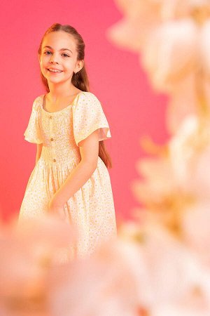 Платье из хлопка и вискозы с короткими рукавами и цветочным узором в стиле гиппи для девочек