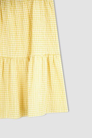 DEFACTO Платье миди из хлопка с короткими рукавами в мелкую клетку для девочек
