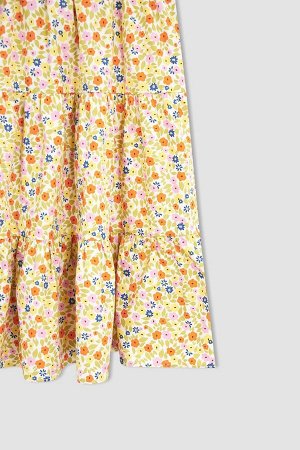 DEFACTO Платье миди с квадратным воротником и цветочным узором для девочек с короткими рукавами