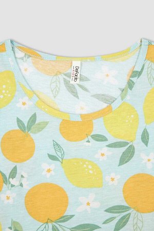 Пижамный комплект с хлопковыми шортами без рукавов с принтом лимона для девочек
