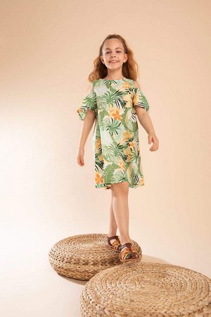 Расслабляющее платье из хлопкового поплина с цветочным узором для девочек