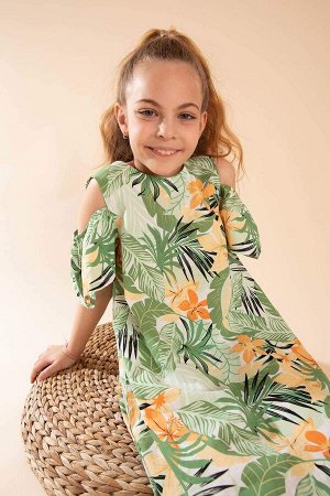 Расслабляющее платье из хлопкового поплина с цветочным узором для девочек