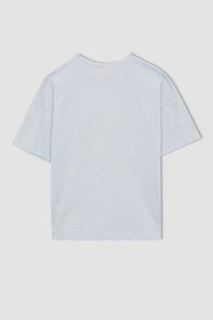 Хлопковая футболка с круглым вырезом и принтом плюшевого мишки для девочек