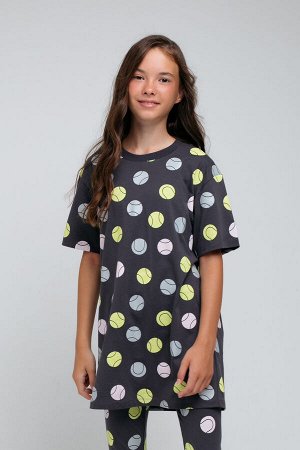 Платье-туника для девочки КБ 5759 темно-серый, теннисные мячи к75