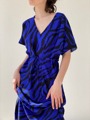 Платье-"оверсайз" с кулиской синее с принтом (остаток: )