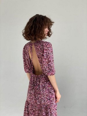 Martichelli Платье-миди с открытой спиной с розово-чёрным принтом