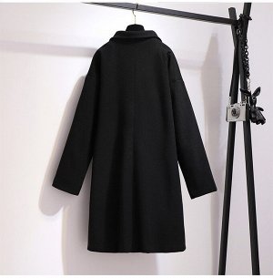 Пальто женское прямого кроя с нашивками, цвет черный