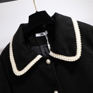 Пальто женское с контрастной отделкой, цвет черный