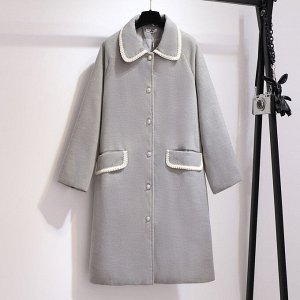 Пальто женское с контрастной отделкой, цвет серый