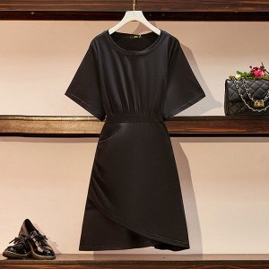 Платье женское приталенное с коротким рукавом, цвет черный