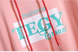 Женская футболка, с капюшоном, надпись "Tegy", цвет розовый