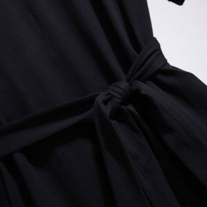 Платье женское с поясом и с коротким рукавом, цвет черный
