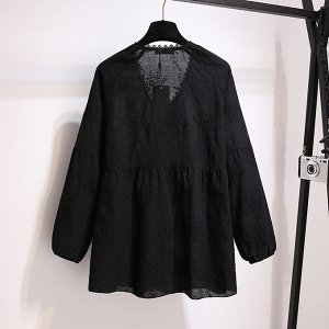 Блуза женская свободного кроя с шитьем, цвет черный