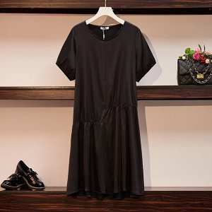 Платье женское свободного кроя с воланами и с коротким рукавом, цвет черный