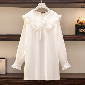 Блуза женская с рюшами и широким воротником, цвет белый