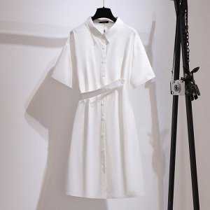 Платье женское на пуговицах в стиле "Рубашка" с коротким рукавом, цвет белый