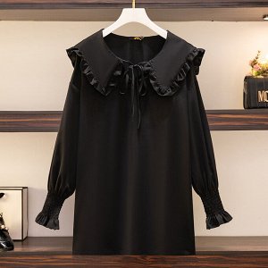Блуза женская с рюшами и широким воротником, цвет черный