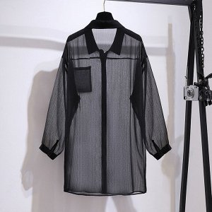 Женский костюм (платье комбинация + полупрозрачная рубашка, цвет черный)