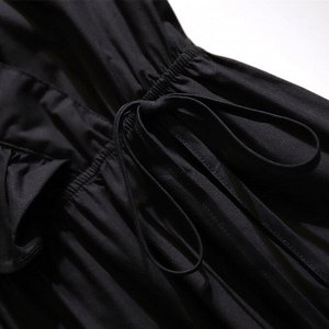 Платье женское приталенное с воланами с коротким рукавом, цвет черный