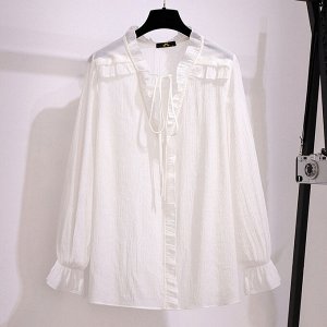 Блуза женская с рюшами и завязками, цвет белый