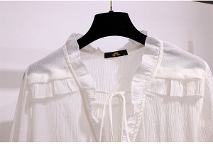 Блуза женская с рюшами и завязками, цвет белый