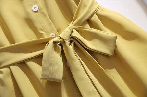 Платье женское в стиле "Рубашка" с поясом и с коротким рукавом, цвет желтый